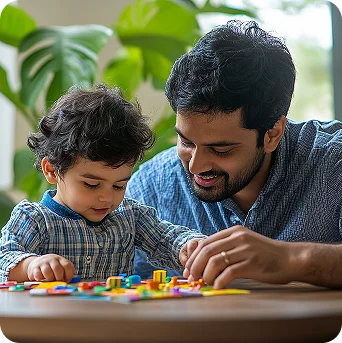Father and child with tablet